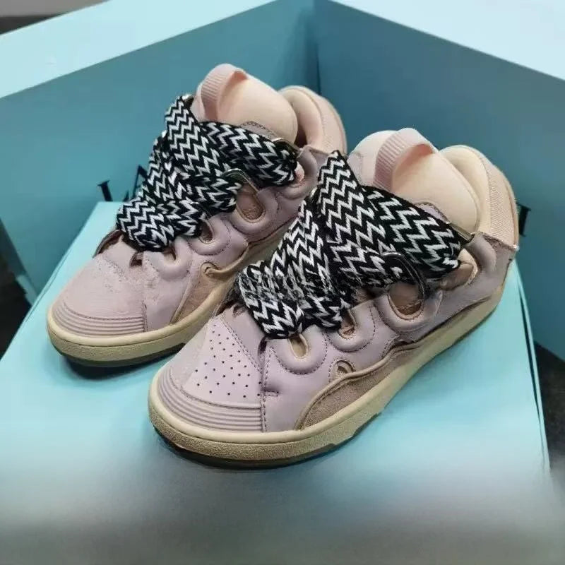 Zapatillas tipo skate de tacón alto cómodas, con suela gruesa, estilo casual deportivo dad shoes, estilo bolso, vietnamita y camboyano, nuevo diseño con nudo, sin cordones