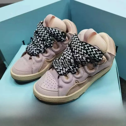Zapatillas tipo skate de tacón alto cómodas, con suela gruesa, estilo casual deportivo dad shoes, estilo bolso, vietnamita y camboyano, nuevo diseño con nudo, sin cordones