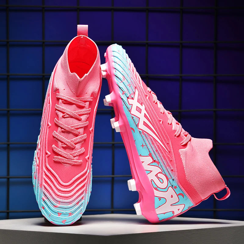 Chaussures de football pour hommes et femmes, chaussures de sport à crampons longs, idéales pour les étudiants, les matchs et l'entraînement.