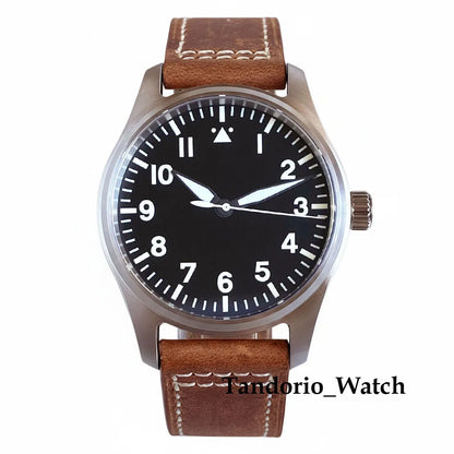 Tandorio 39mm Luxury Pilot Style Automatic Mechanical Men Watch For Miyota 8215 Movement 20ATM Luminous Diver Wristwatch Leather