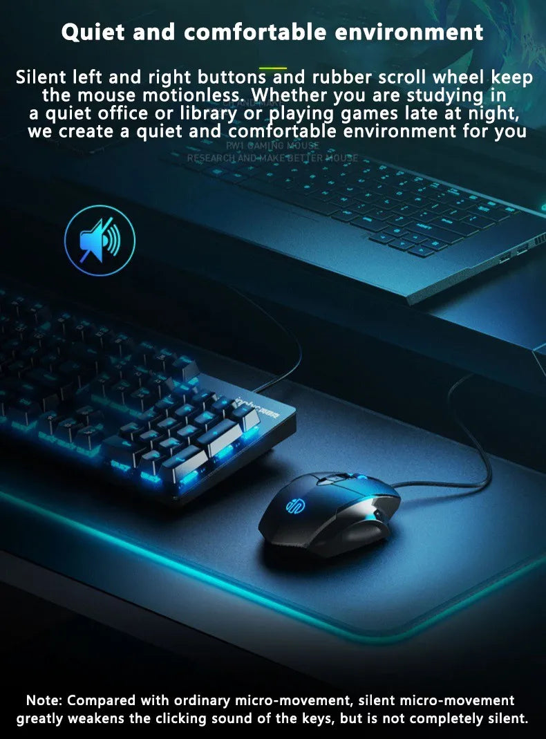 Mouse cu fir Inphic W1, mouse eSports pentru gaming, mouse silențios pentru birou, opțiuni cu trei taste și șase taste