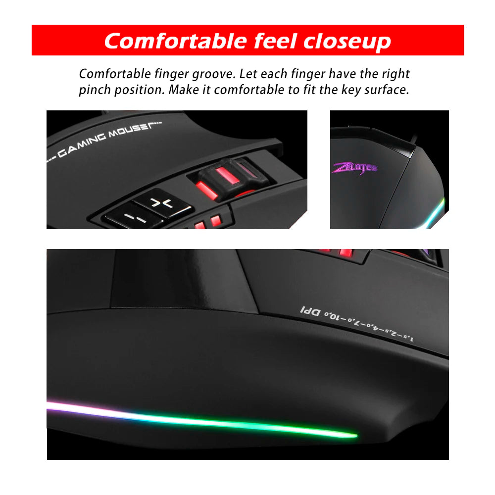 ZELOTES C13 Wired Gaming Mouse 10000 DPI RGB Programmable Gaming Mouse with 13 Buttons for PC & Laptop
