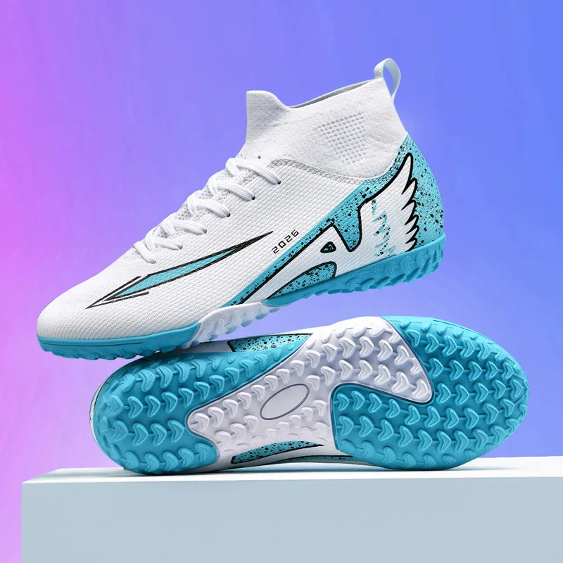 Nouvelles chaussures de football pour hommes, chaussures de soccer de haute qualité, chaussures de futsal, chaussures de sport antidérapantes à cheville haute pour l'extérieur, chaussures de sport ultra-légères antidér