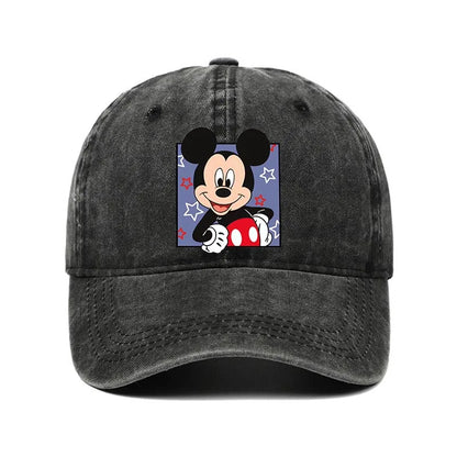 Retro Washed Mickey Mouse Print Baseball Cap Men Women Vintage Kpop Snapback Cap Adjustable Breathable Trucker Hat Sunscreen Hat