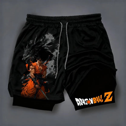 „Dragon Ball Z“ Super Saiyan Goku anime motyvas, vasariniai, unisex, laisvi, sportiniai, kvėpuojantys, greitai džiūstantys, dvigubo sluoksnio šortai