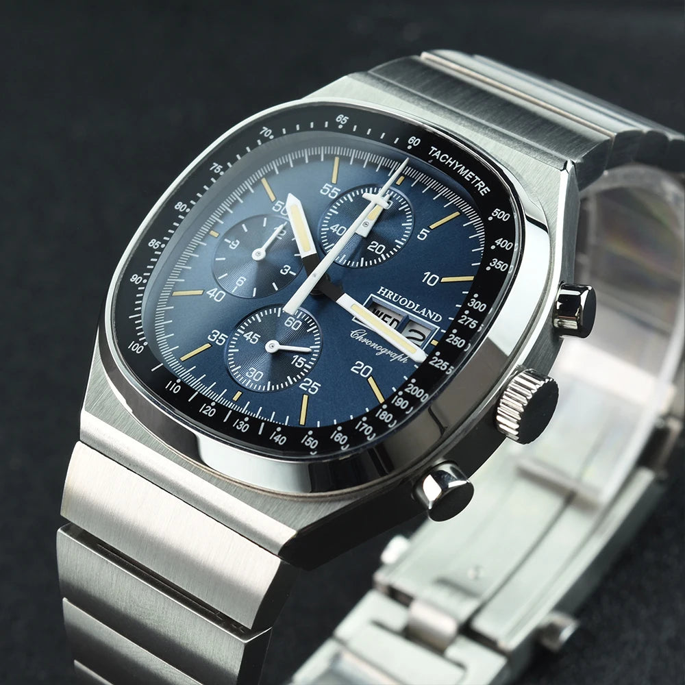 Hruodland new 2025 new 0S00 retro men's quartz chronograph sapphire stainless steel waterproof 5Bar luminous C3 reloj hombre
