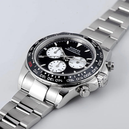 Sugess Panda Chronograph Movement Automatic Mechanical Chronograph Wristwatch Waterproof Diving Men Watches Ceramic Bezel Tona