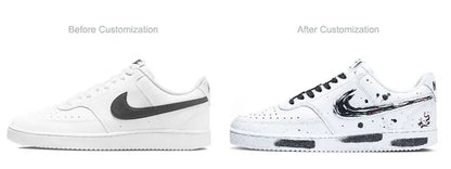 Räätälöidyt lenkkarit Nike Court Vision 1 Low, ink wash -tyyli, kiinalaistyylinen roiskevaikutus, kulutusta kestävät miesten skeittikengät