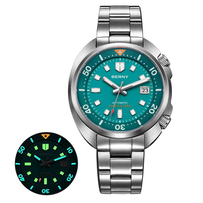 BERNY 20ATM Diver Watch For Men Mechanical Miyota 8215 Sapphire Sports Diving Luminous Anti-collision Crown Dual Crown Men Watch