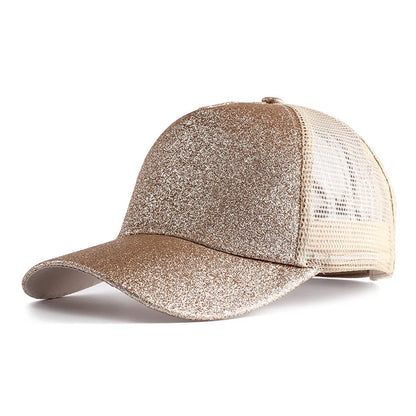 Letnia czapka z daszkiem z brokatem, z wysokim karkiem, damska czapka typu snapback, czapki typu trucker z siateczką w kolorach czarnym, białym i różowym dla kobiet Gorra