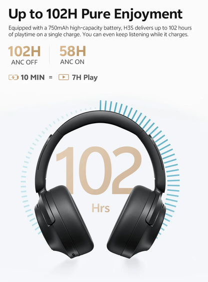 QCY H3S ANC Over-Ear Headphones Bluetooth 6.0 – Hi-Res LDAC Spatial Audio, -56dB Adaptive Noise Cancelling Wireless Headset