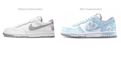 Räätälöidyt lenkkarit Nike Dunk ”Crushed Ice Blue Pudding” Uudet kiinalaiset ink wash -tyyliset matalavartiset miesten skeittikengät (Hevosen vuosi)