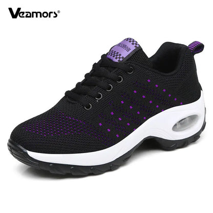 Sneakers da donna alla moda, leggere, scarpe da corsa, scarpe sportive per attività all’aperto, scarpe da corsa comode in rete traspirante, con cuscinetto d’aria e allacciatura con lacci