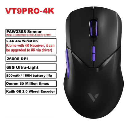 Rapoo VT9PRO Wireless Gaming Mouse Esports Grade 68g Ultra-Light 26000DPI 8 Buttons Optical PAW3398 Computer Mouse For Laptop PC