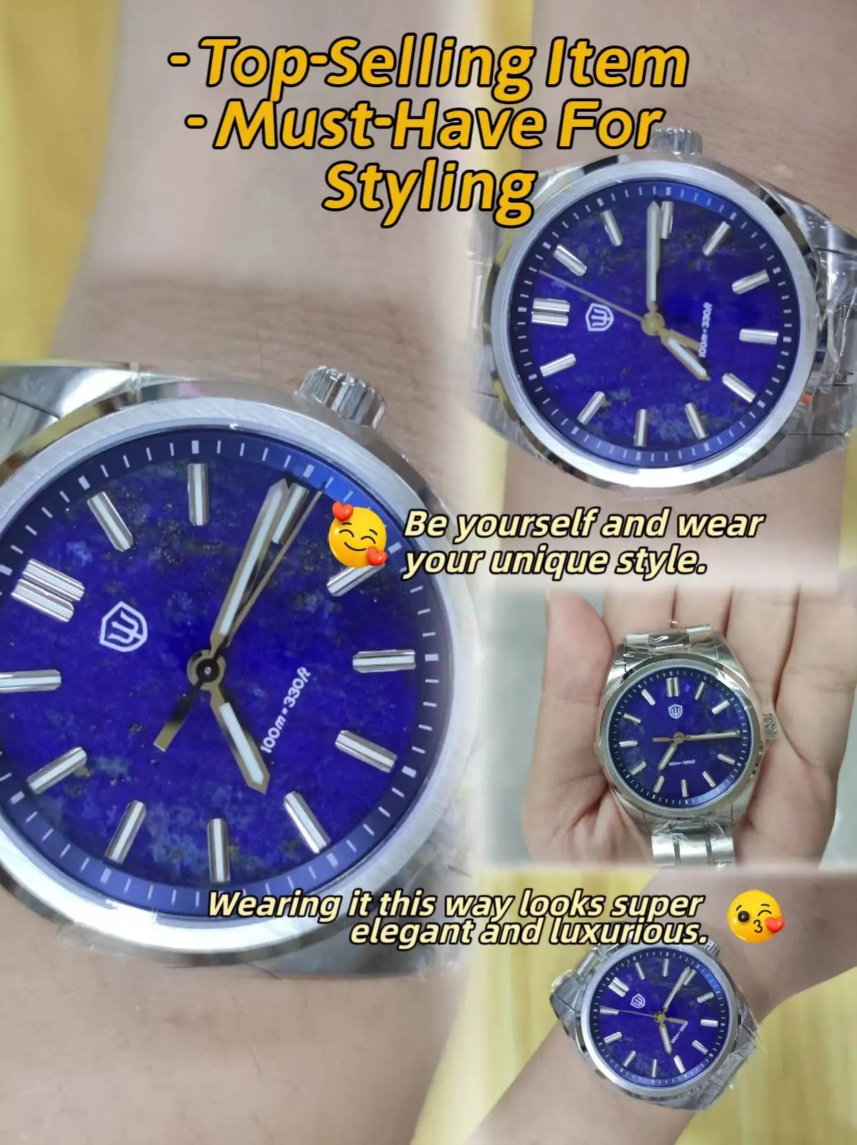 Watchdives WD0003B ‌Aventurine Dial Watch VH31 Quartz Movement Sapphire Crystal Luminous 100m Waterproof 36mm Vintage Watches