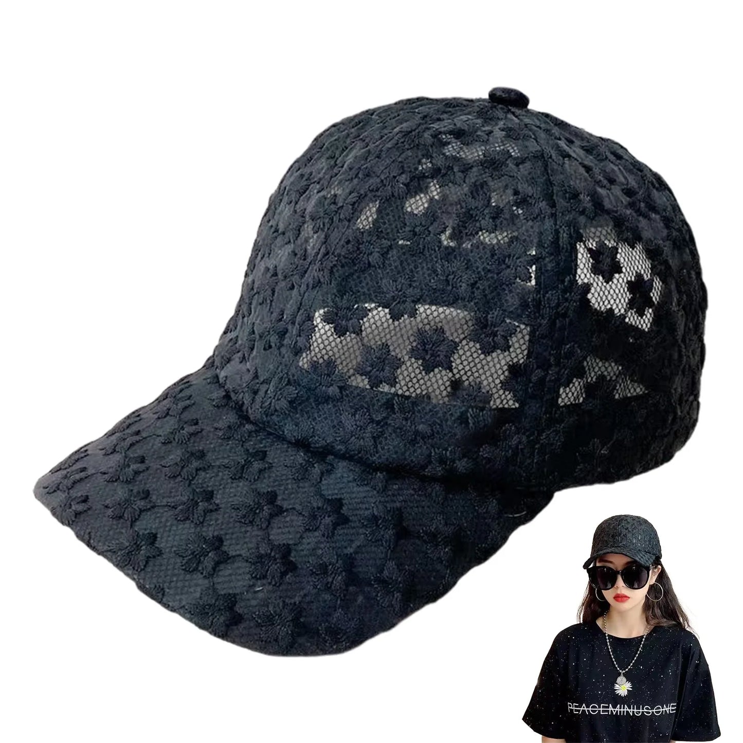 Lace Flower Thin Baseball Cap Female Spring And Summer Sunscreen Hollow Cap Breathable Sweet Adjustable Head Circumference
