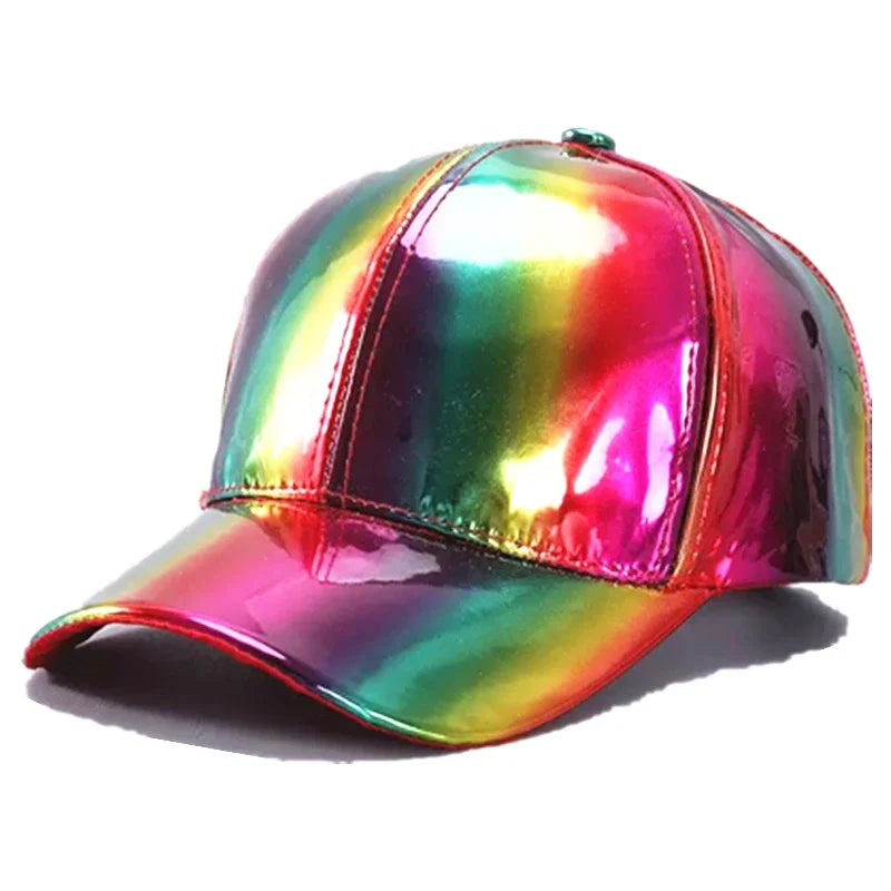 New Unisex PU Leather Laser Style Baseball Cap Street Hip Hop Hat Men Women Dazzling Colors Y2K Cap
