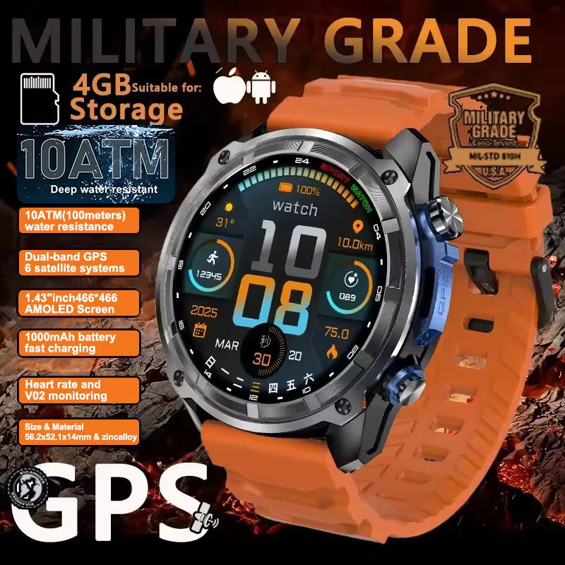 New Outdoor Precise GPS Map GNSS Smart Watch Men 10TM Waterproof 1000mAh Battery 170+Sport Mode Bluetooth Call AMOlED Smartwatch