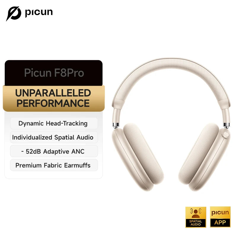 Auriculares inalámbricos Picun F8 Pro ANC con seguimiento de cabeza, audio espacial 3D, ANC -52dB, sonido HIFI, Bluetooth, micrófono HD ENC, baja latencia y APP