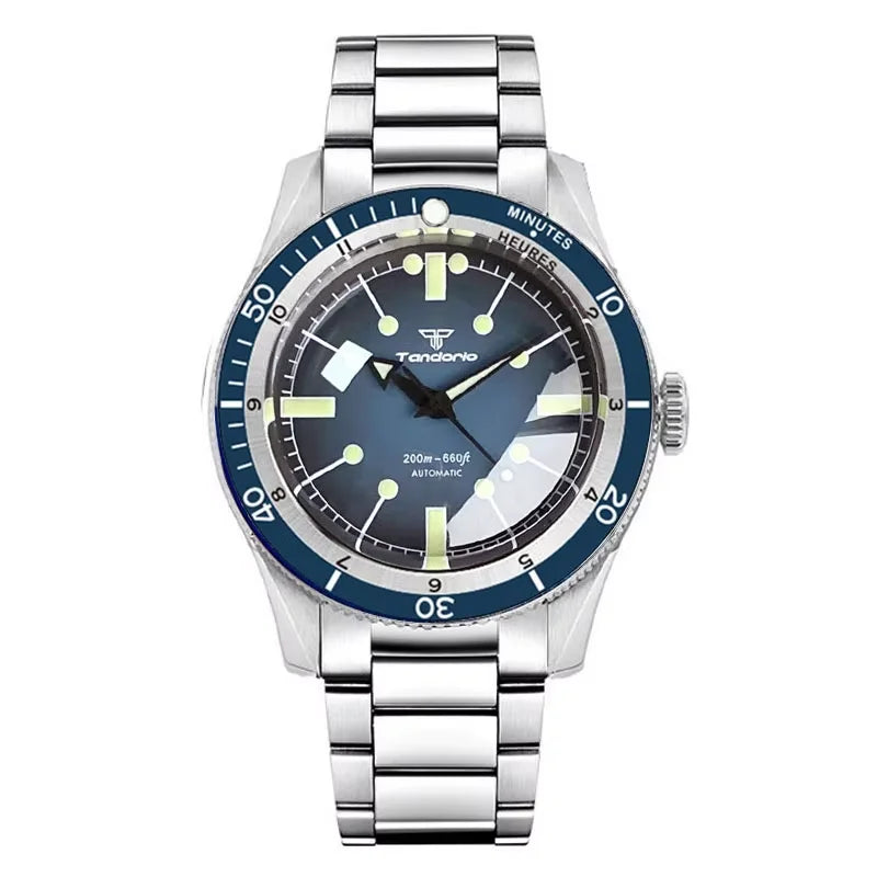 Tandorio Waterproof Watch Men Dome Sapphire Crystal Roman Numbers 120 Clicks Bezel NH35A/Miyota 8215 Movt Silicone Grey Dial