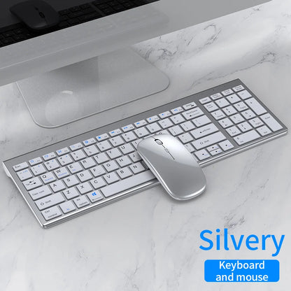 JOMAA Bluetooth&2.4G USB Keyboard and Mouse Set for Laptop Computer ipad Rechargeable Wireless Keyboard and Mouse Combo Slient