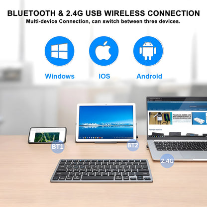 Tastiera wireless con layout ebraico-inglese Bluetooth e 2.4G Dual Mode, sottile, compatta ed ergonomica per Windows, iOS e Android