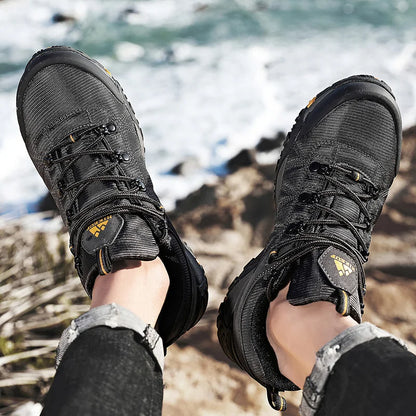 HIKEUP Zapatillas de senderismo para hombre de cuatro estaciones, calzado deportivo de exterior en cuero genuino resistente al desgaste, zapatos de escalada con suela de goma para trekking