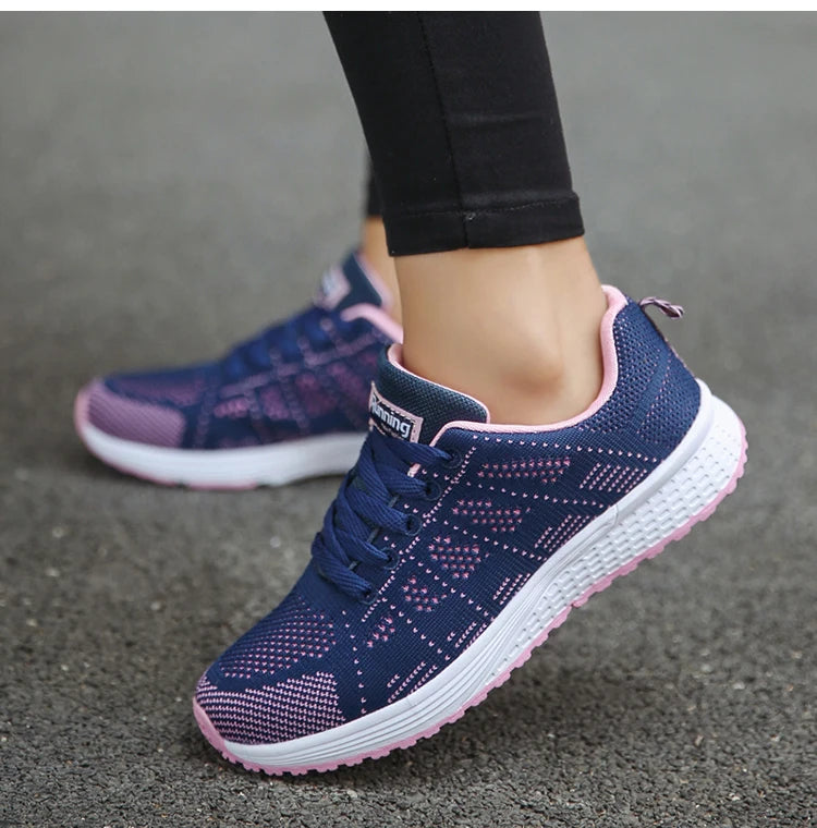 Women's Sneaker 2025 New Fashion Breathable Trainers Comfortable Sneakers Mesh Fabric Lace Up Women's Tennis Shoes For Women