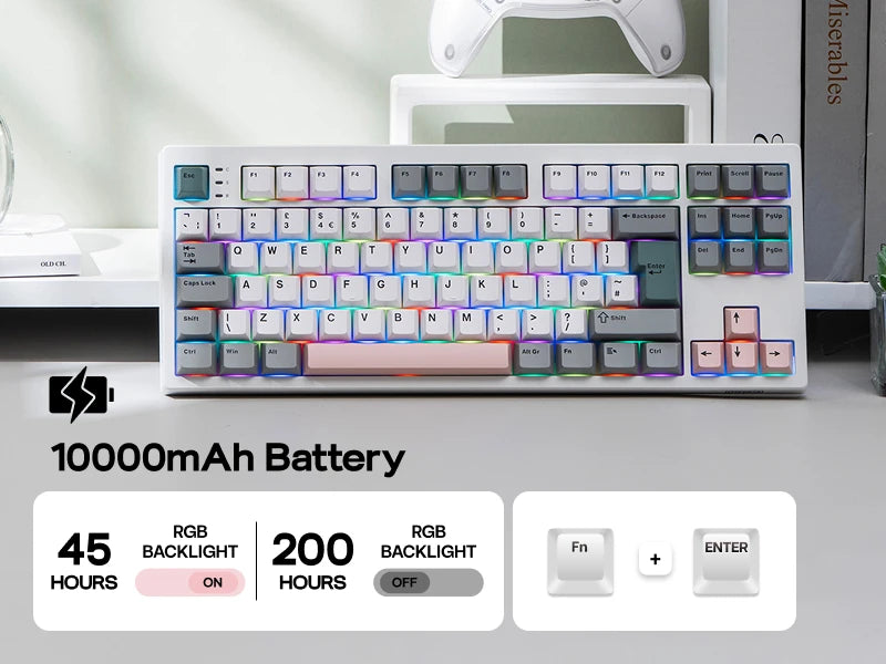 Layout ISO-UK EPOMAKER TH87 TKL Tastiera meccanica cablata/BT/wireless 2.4Ghz NKRO con batteria 10000mAh e illuminazione RGB
