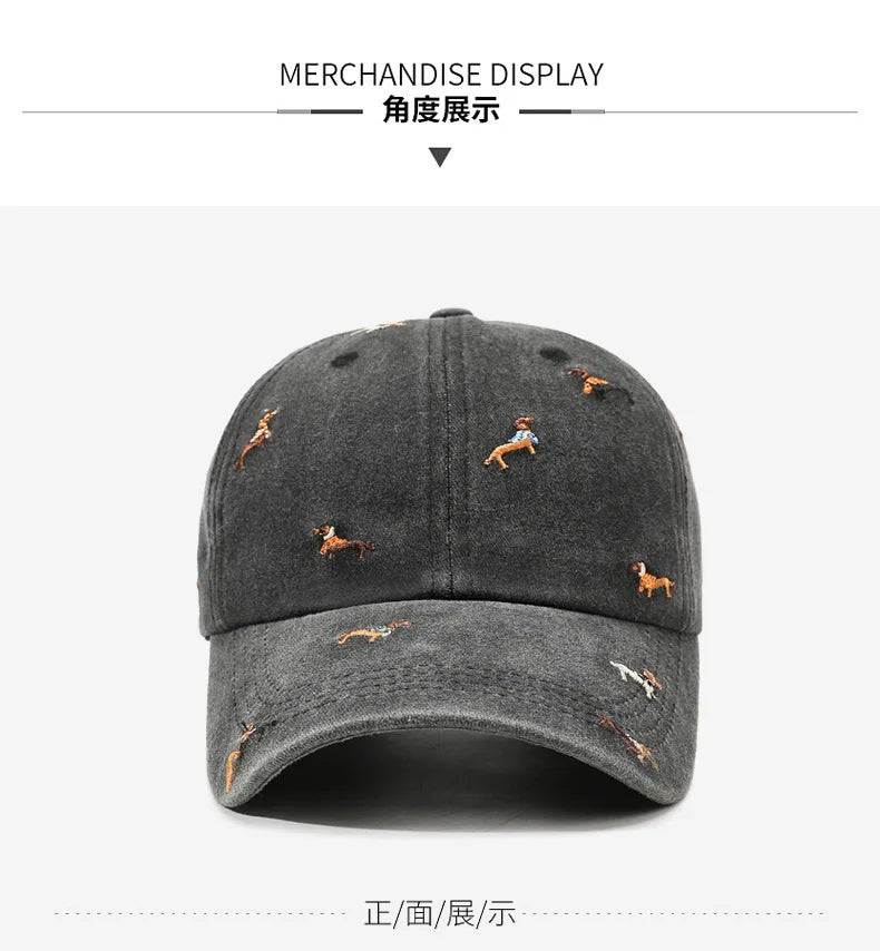 New puppy retro spring and autumn fashion washed Auteng soft top baseball cap, street worn new duckbill hat with embroidery