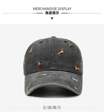 New puppy retro spring and autumn fashion washed Auteng soft top baseball cap, street worn new duckbill hat with embroidery