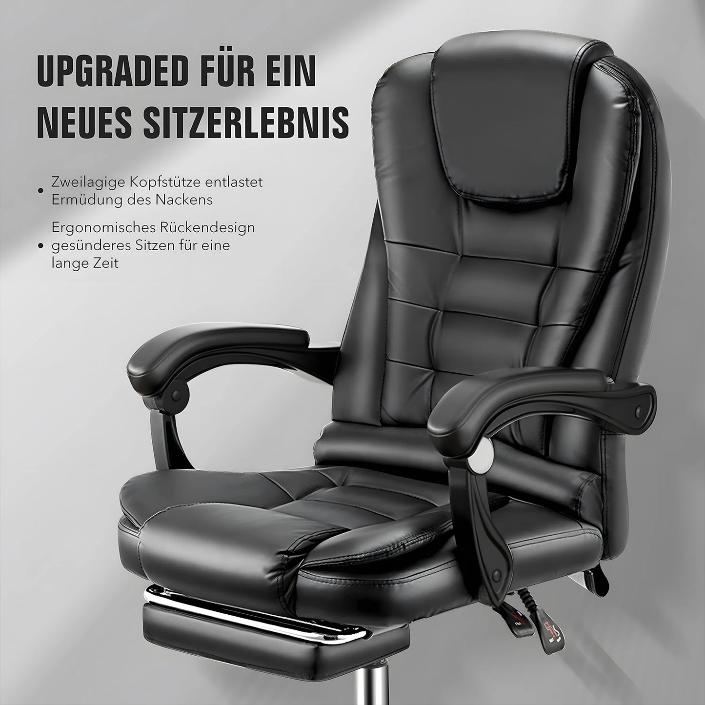 Ergonomic office chair with massage function, executive chair desk chair with armrests headrest footrest computer chair Black
