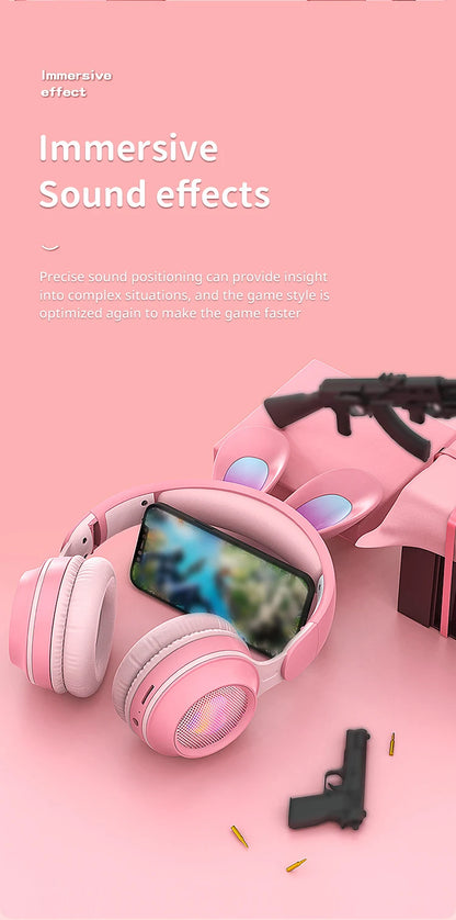 Glow Unicorn Bluetooth Headphones for Kids – LED Bunny Ear Wireless Headphones with Microphone, TF Card Slot, Over-Ear Bluetooth Headset for Gaming, Music & Mobile Devices