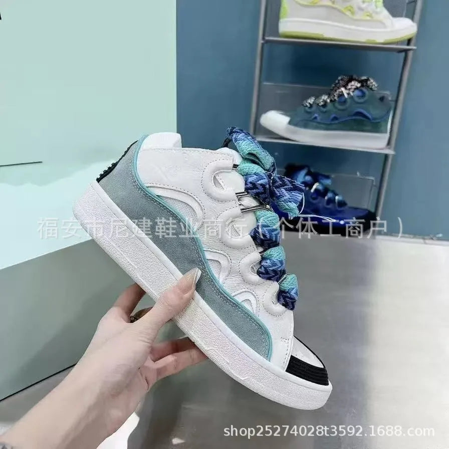 Zapatillas tipo skate de tacón alto cómodas, con suela gruesa, estilo casual deportivo dad shoes, estilo bolso, vietnamita y camboyano, nuevo diseño con nudo, sin cordones