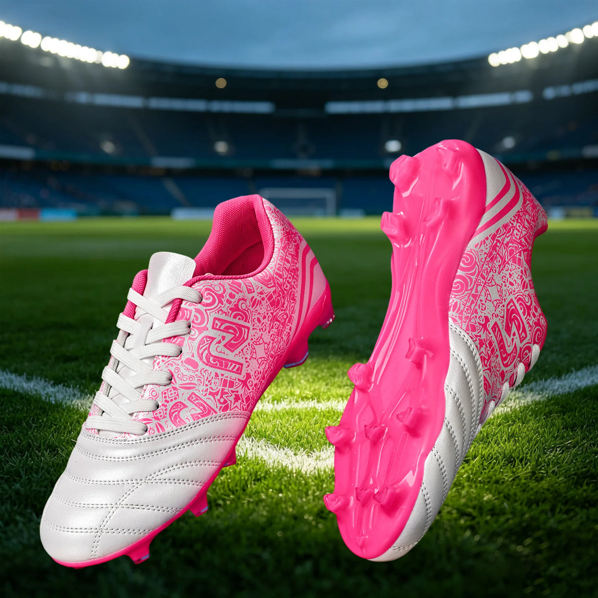 Chaussures de football AG FG pour hommes, tige en PU souple, structure de crampons renforcée, pour adultes, pour les matchs et entraînements de football en plein air sur pelouse.