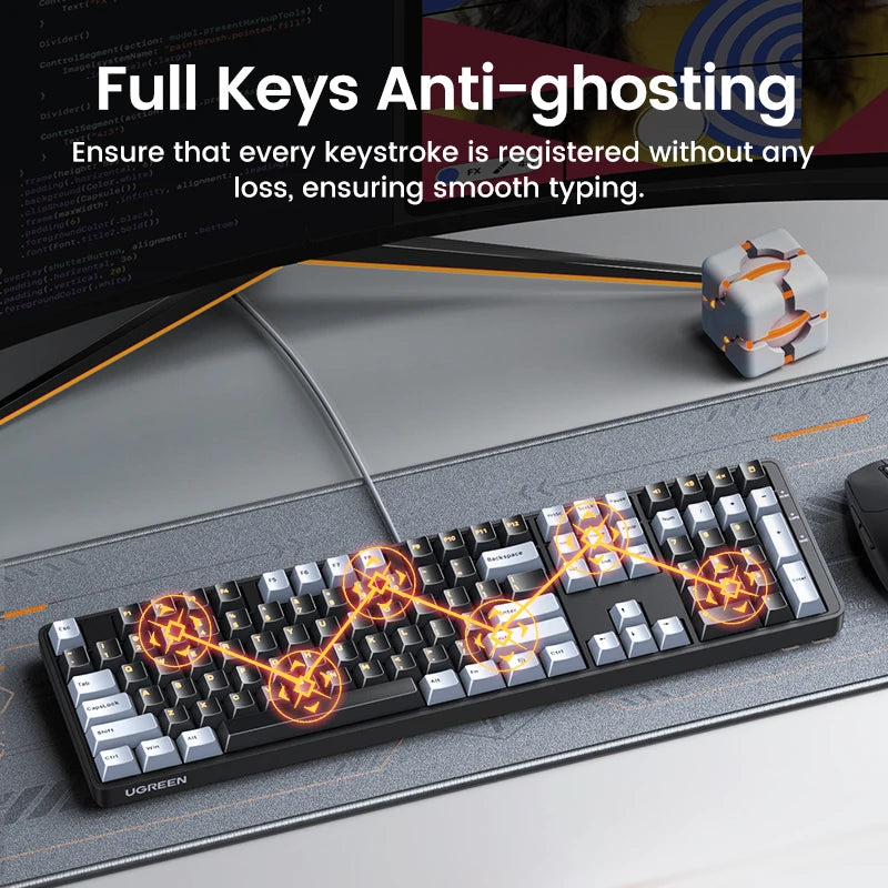 Tastiera meccanica UGREEN 108 tasti PBT, cablata, switch rossi, russo/coreano/EN, per desktop laptop Windows Mac OS Gaming
