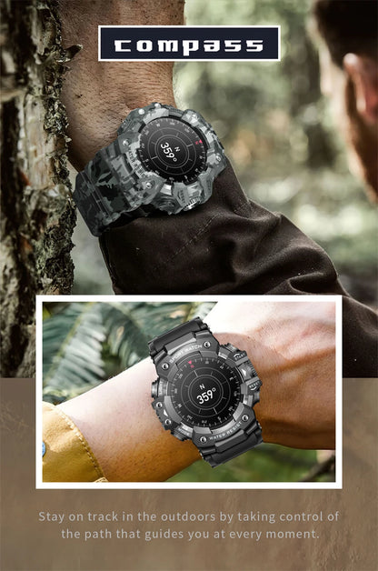 New Military Sports Smart Watch Men 100+ Sports Outdoor Fitness Compass Heart rate BT Call Waterproof Smartwatch For iOS Android