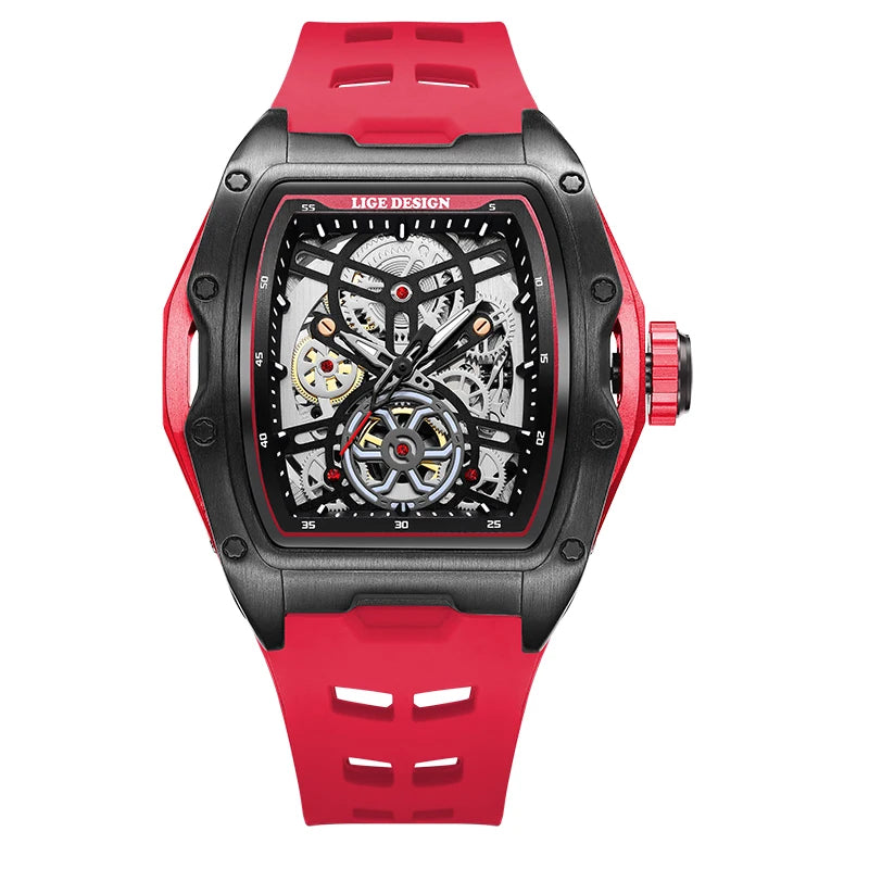 LIGE New Watches Mens Skeleton Mechanical Automatic Watch Top Brand Luxury Luminous 30M Waterproof Watch For Men reloj hombre