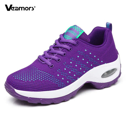 Sneakers da donna alla moda, leggere, scarpe da corsa, scarpe sportive per attività all’aperto, scarpe da corsa comode in rete traspirante, con cuscinetto d’aria e allacciatura con lacci