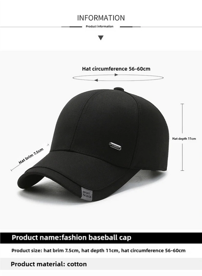 Men's Baseball Hat Hard Top Spring Autumn Big Head Circumference Cotton Cap Sun Protection Dad Cap Adjustable Strap Fishing Hat