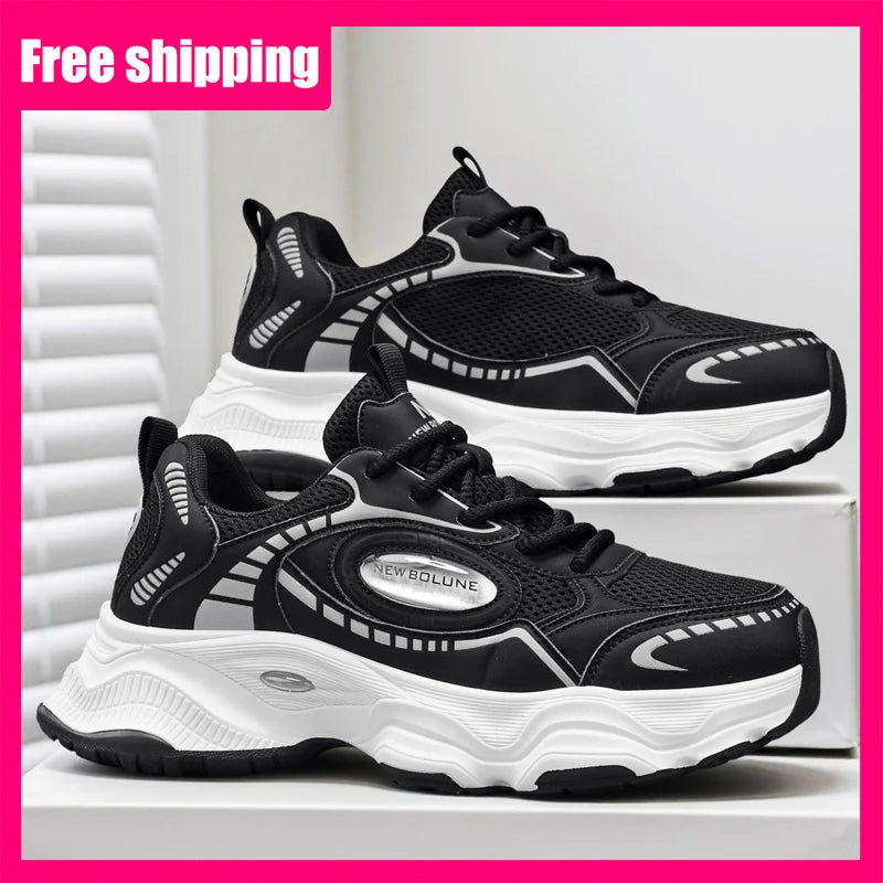 Herren-Sportschuhe – Neu, aus Mesh, atmungsaktiv, mit dicker Sohle, höhenverstellend, strapazierfähig, für den täglichen Weg zur Arbeit, vielseitig einsetzbare Freizeit-Sneaker