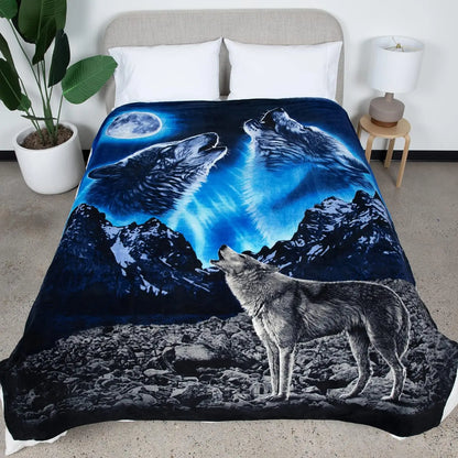 Howling Wolf Moonlight Mountain odeja z motivom divjih živali za dekoracijo spalnice, darilo zanj, NatureStyle