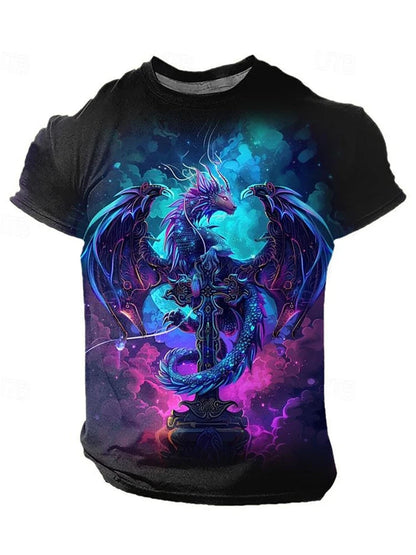 Camiseta de hombre con estampado de dragón 3D, informal de verano para diario, camiseta urbana de hombre para deportes al aire libre, manga corta, moda urbana