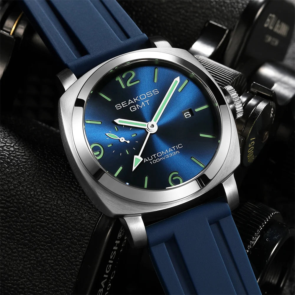 SEAKOSS 45mm Diving GMT Watch Automatic Mechanical Wristwatches Seagull ST2557 Movement 100M Luminous Calendar Men's Watches