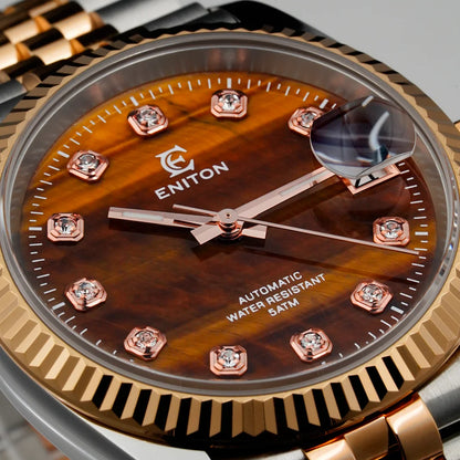 Eniton 36mm Men's Mechanical Watch with Stainless Steel Peacock Stone Tiger Eye Dial And NH35 Movement