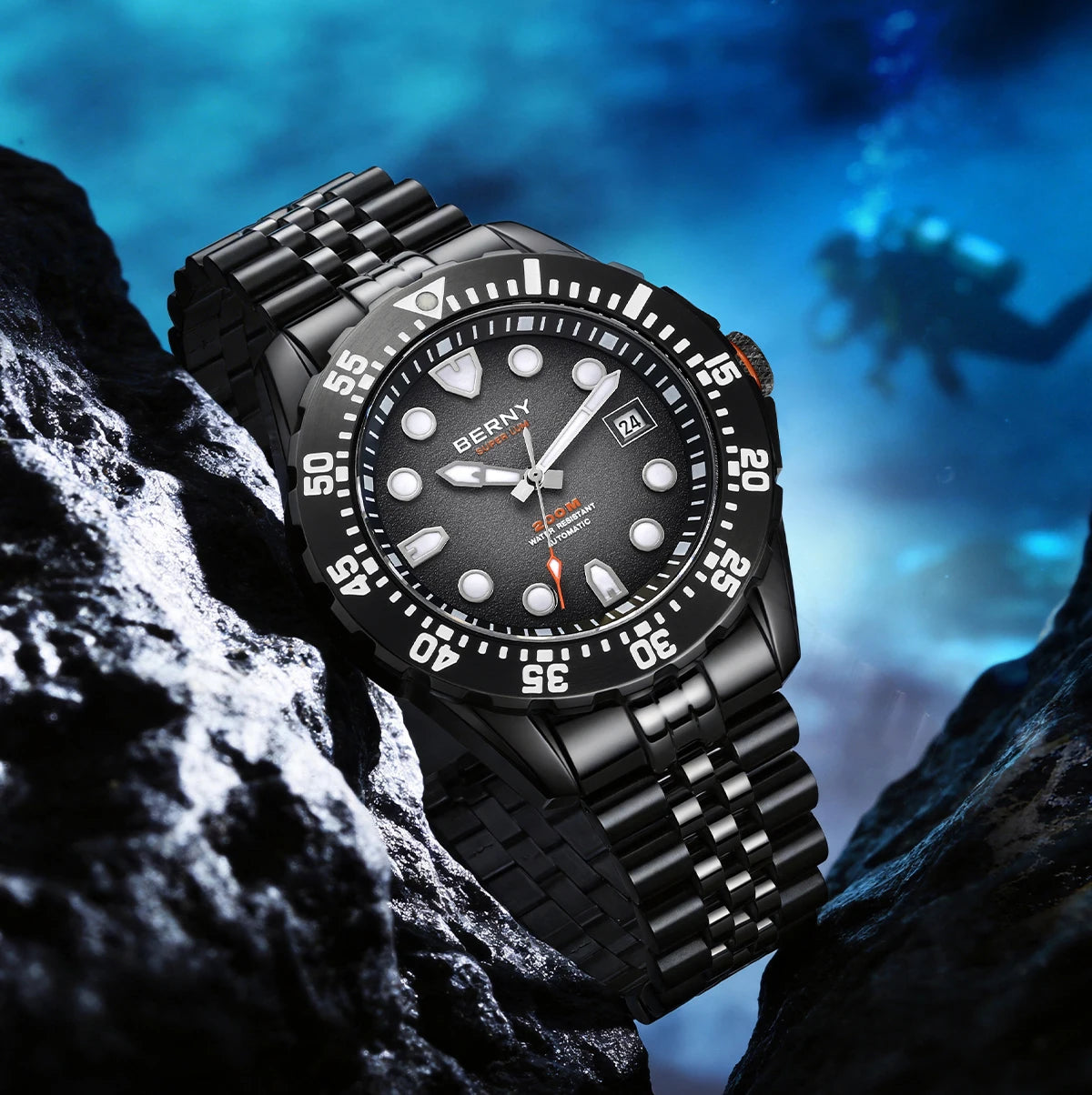 BERNY Automatic Diver Watch for Men Frosted Dial MIYOTA 8215 316L Supper Luminous Sapphire AR Fluororubber Men's Diving Watches