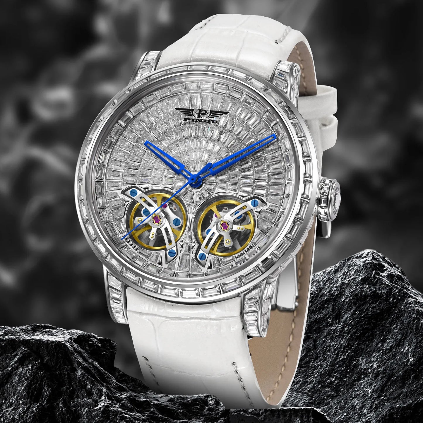 2026 PINDU Design New Diamond Mechanical Watch Men Top Luxury Double Flying Wheel Watch Sapphire Glass Waterproof Watch Leather
