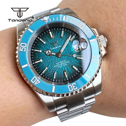 Tandorio Fashion 40mm Sapphire Automatic Japan NH35 Men Watch Texture Dial Miyota 8215 Mechanical Wristwatch Date Glide Clasp