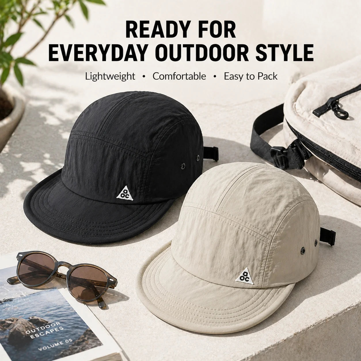 Unisex 5 Panel Camp Cap Quick Dry Waterproof Short Brim Adjustable Lightweight Breathable Cap for Hiking Camping Outdoor Daily