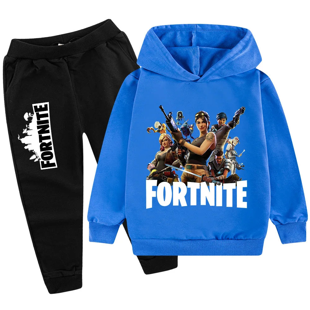Fortnite Game Printed Children's Sets Hoodies Cartoon Comfortable 2pcs Suit Loose Long Sleeve Tops Pant Autumn Winter Clothes